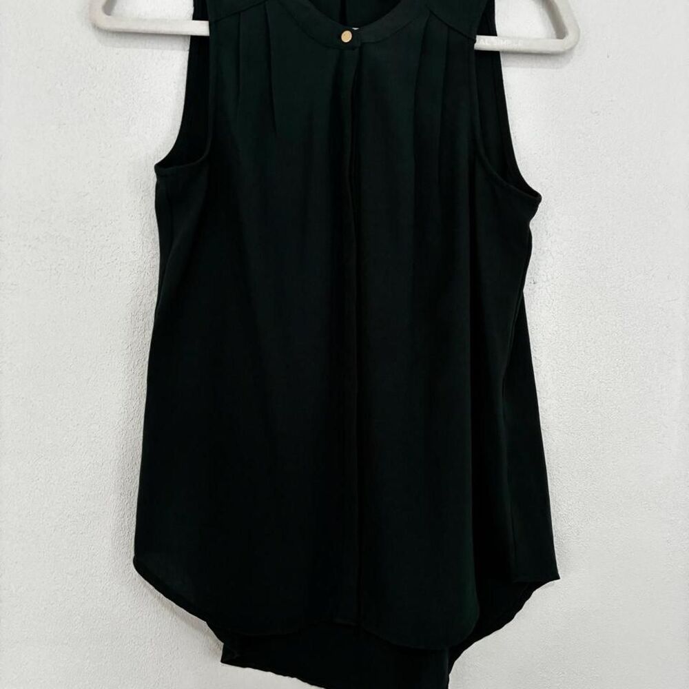 Apt-9 Emerald Green Sleeveless Blouse with pleating and gold button accent